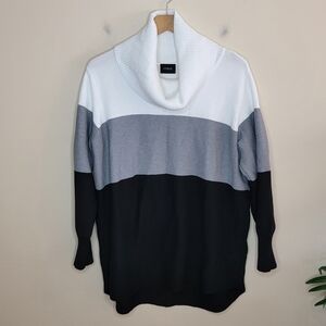 Cyrus | Colorblock Ribbed Turtleneck Sweater Black, Gray, White Size 1X